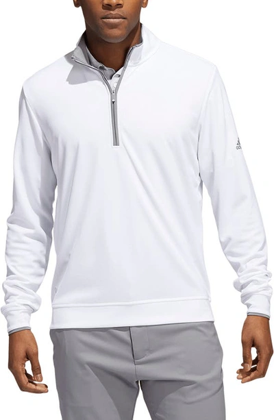 Adidas Golf Recycled Polyester Half-zip Pullover In White/ Grey Three