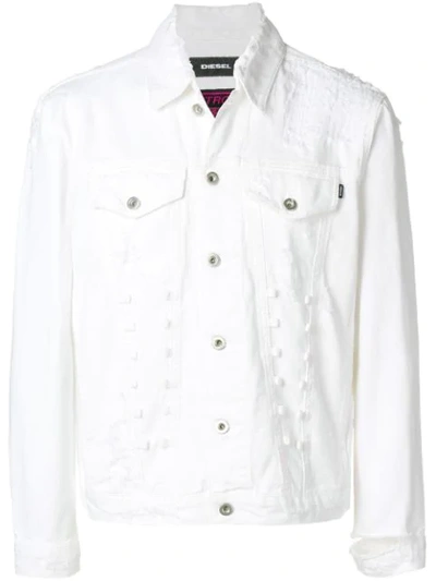 Diesel Distressed Cotton Denim Jacket In White