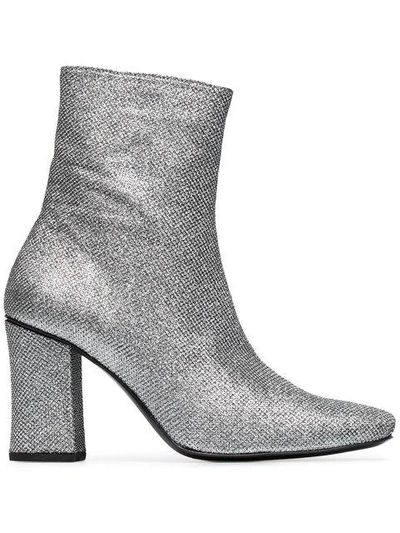 Dorateymur Sybil Leek Glittered Canvas Ankle Boots In Silver