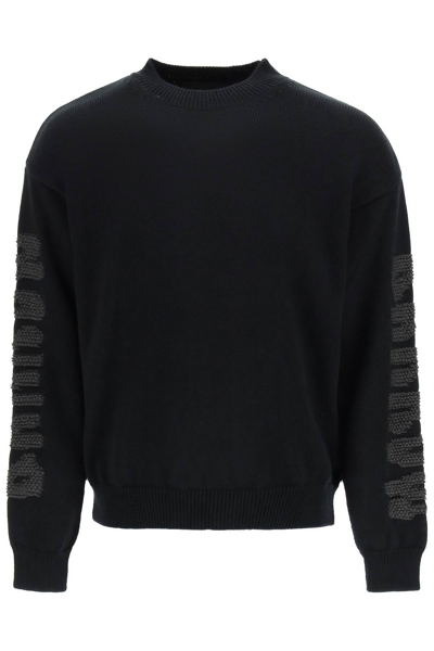 Barrow Crew-neck Sweater With Lettering Details And Side Logo Patch In Black
