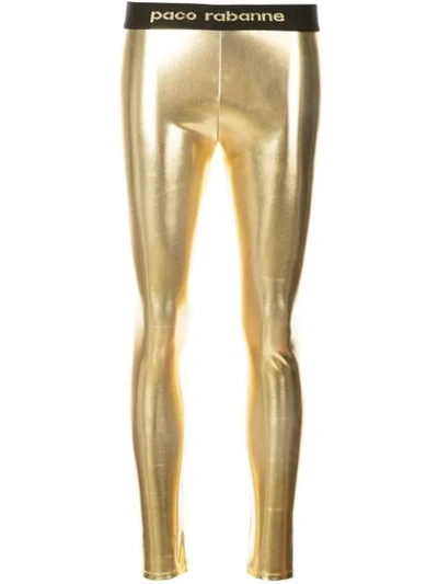 Paco Rabanne Logo Band Jersey Stirrup Leggings In Gold