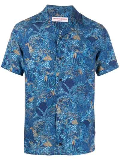 Orlebar Brown Tropic Nightfall Print Capri Collar Travis Shirt In Blue