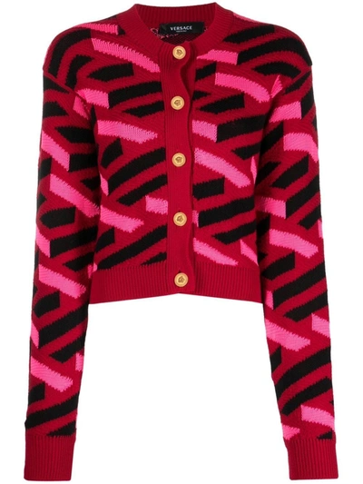 Versace Patterned Intarsia-knit Cardigan In Multicolour