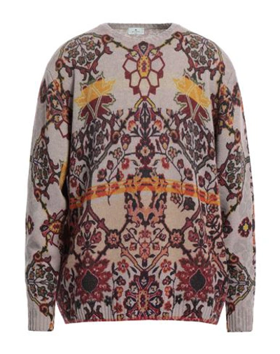 Etro Virgin Wool Sweater With Print In Brown