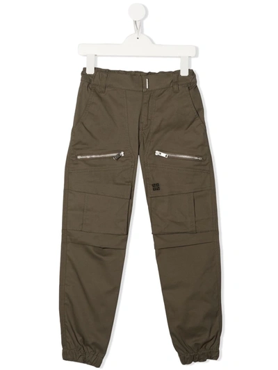 Givenchy Kids' Elasticated-cuffs Gabardine Trousers In Verde