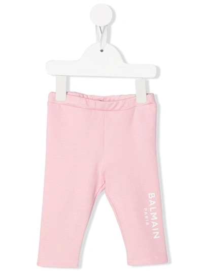 Balmain Babies' Logo-print Cotton Leggings In Pink