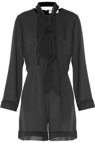 Zimmermann Woman Pussy-bow Silk Chiffon-paneled Crepe De Chine Playsuit Black