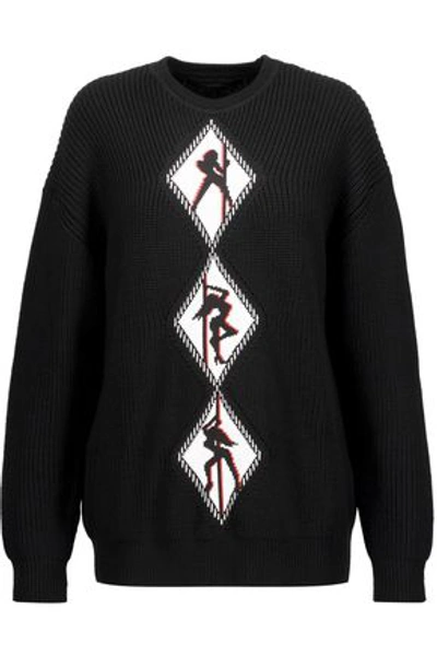 Alexander Wang Woman Intarsia-knit Merino Wool Sweater Black