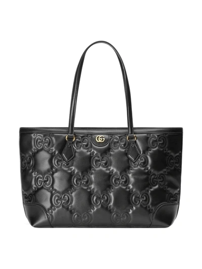 Gucci Black Matelassé Leather Medium Tote Bag