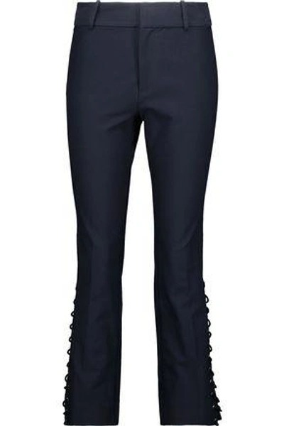 Derek Lam 10 Crosby Woman Cropped Lace-up Stretch-cotton Twill Bootcut Pants Midnight Blue