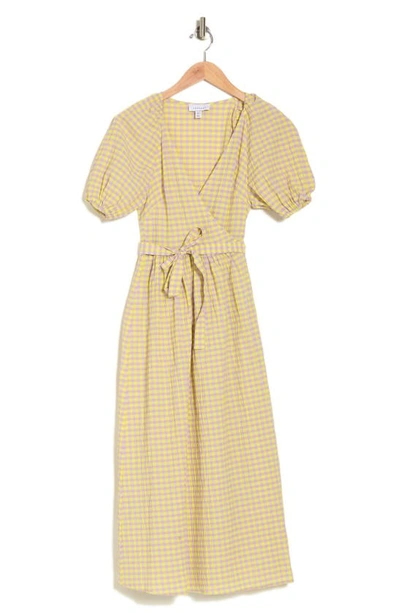 Topshop Seersucker Check Wrap Dress In Lime And Lilac-multi