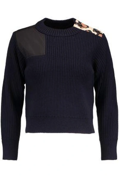 Marc By Marc Jacobs Woman Shell-paneled Ribbed Wool Sweater Midnight Blue