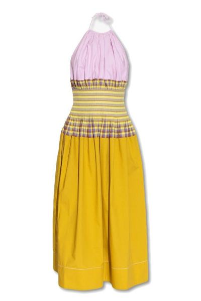 Tory Burch Veronica Plaid Colorblock Dress In Lemon Lime