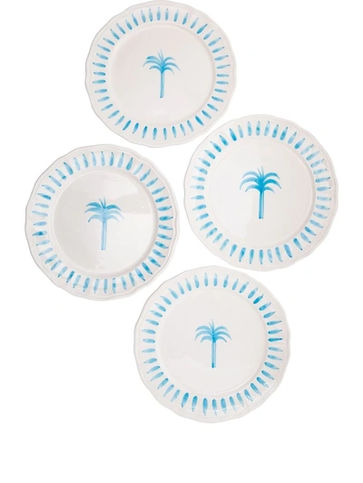 Les-ottomans The Palms Set Of Four Ceramic Plates In Neutrals