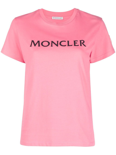 Moncler Logo Printed T-shirt In Pink