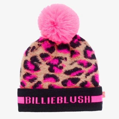 Billieblush Kids' Girls Pink Leopard Pom-pom Hat In Brown