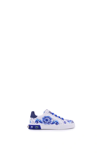 Dolce & Gabbana Kids' Portofino Light Sneakers With Majolica Print In Blue  | ModeSens