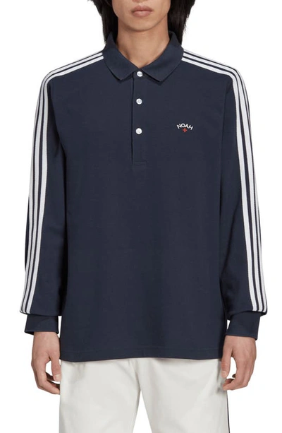 Adidas X Noah Long Sleeve Regular Fit Polo Shirt In Night Navy
