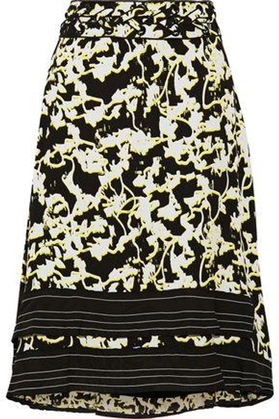 Proenza Schouler Woman Asymmetric Lattice-trimmed Printed Silk-chiffon Skirt Black