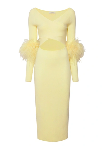 Lapointe Crossover Dress With Feathers In Citron