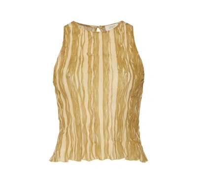Lapointe Pleated Georgette Tank Top In Moss/citron