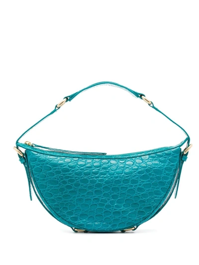 By Far Light Blue Crocodile Printed Leather Handbag With Gold-colored Details Woman