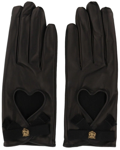 Gucci Bow Detail Leather Gloves In Black