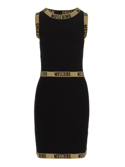 Moschino Logo Trimmed Sleeveless Slim Dress In Black