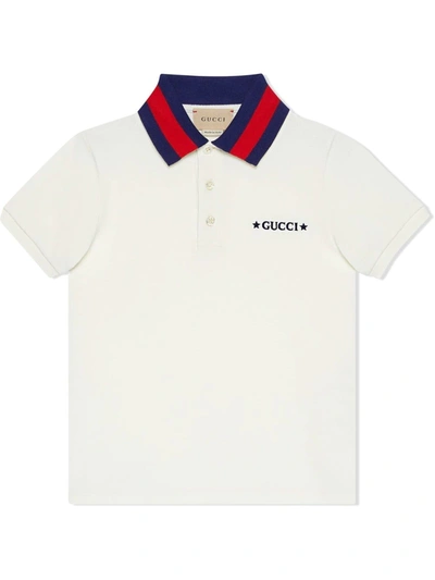 Gucci Kids' Logo-embroidered Stretch-cotton Pique Polo Shirt 4-12 Years In Ivory