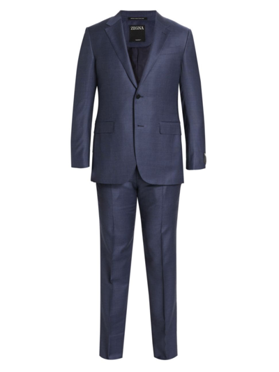 Zegna Men's Centoventimila Tonal Plaid Wool Suit In Blue Navy Check