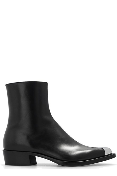 Alexander Mcqueen Punk Metal-toecap Leather Boots In Black/silver