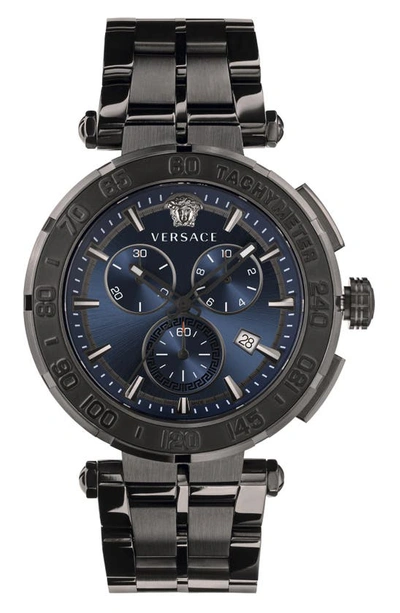 Versace Greca Bracelet Watch, 45mm In Gunmetal/ Blue