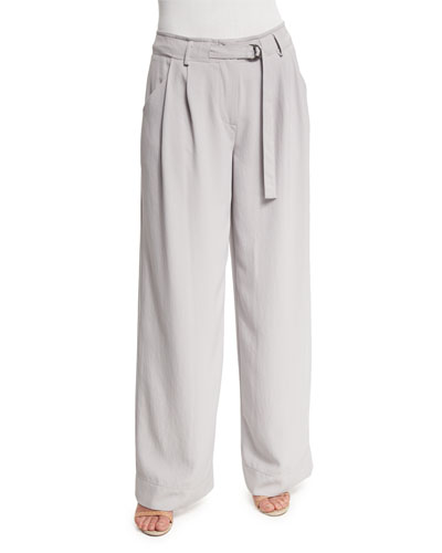 Dkny Belted Wide-leg Crepe Pants, Cement | ModeSens