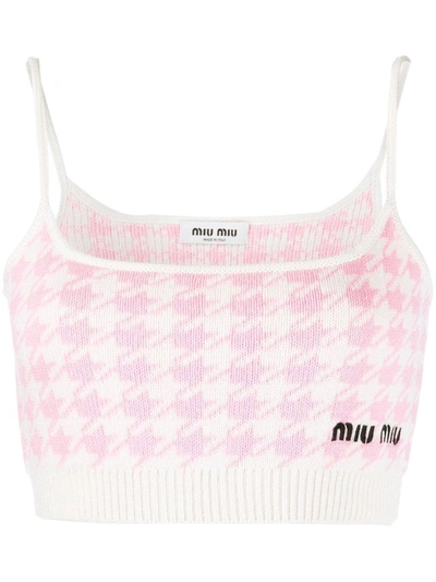 Miu Miu Houndstooth Pattern Knitted Vest Top In Pink & Purple