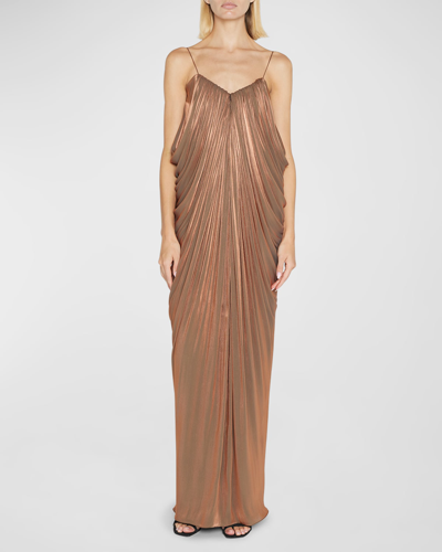 Halpern Women's Waterfall Draped Metallic Column Gown In Brown