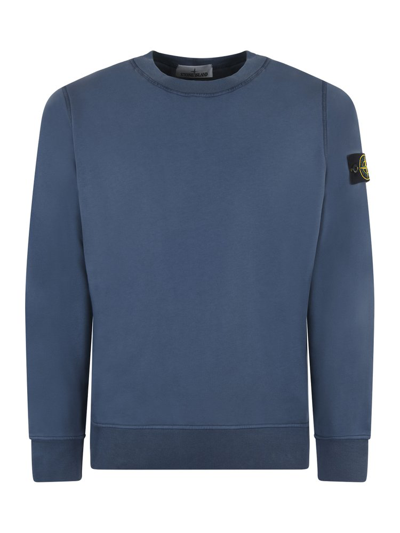 Stone Island Brushed Cotton Crew Neck Sweatshirt Mid In Blue