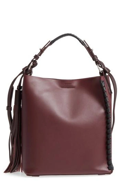 Allsaints Kepi North/south Leather Tote Burgundy In Burgundy Red