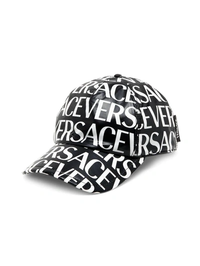 Versace Logo Nylon Baseball Cap In Black