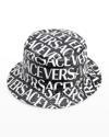 Versace Logo Puffy Nylon Bucket Hat In Black