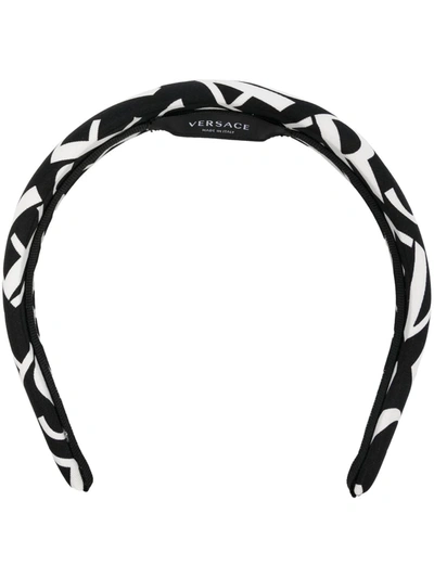 Versace Silk Logo-print Hairband In Black White