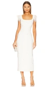 Likely Cameron Ostrich Feather-trimmed Midi-dress In White