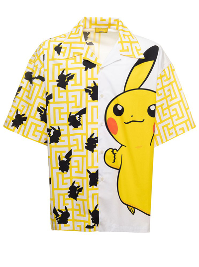 Balmain Yellow & White Pokémon Edition Oversized Shirt In Multi-colored