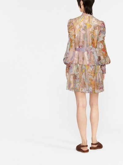 Zimmermann Kaleidoscope Pleated High-neck Mini Dress In Multi