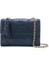 Tory Burch Fleming Royal Navy Leather Convertible Shoulder Bag In Navy Blue