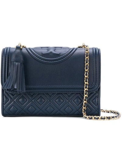 Tory Burch Fleming Royal Navy Leather Convertible Shoulder Bag In Navy Blue