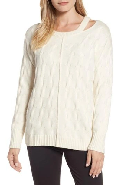 Vince Camuto Keyhole Neck Cable Sweater In Antique White