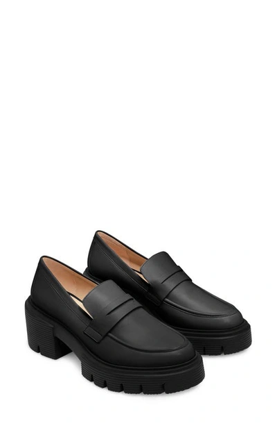 Stuart Weitzman Women's Soho Leather Lug-sole Penny Loafers In Black