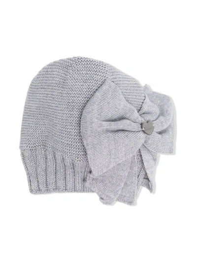 Monnalisa Babies' Bow-detail Knitted Hat In Grey