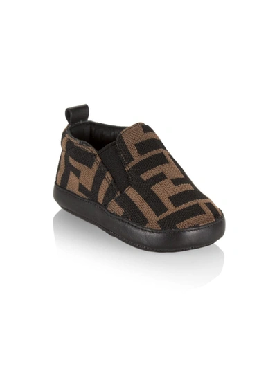 Fendi Brown Sneakers For Babykids With Double Ff In Hazel