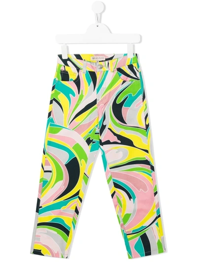 Emilio Pucci Junior Colour-block Fitted Trousers In Green